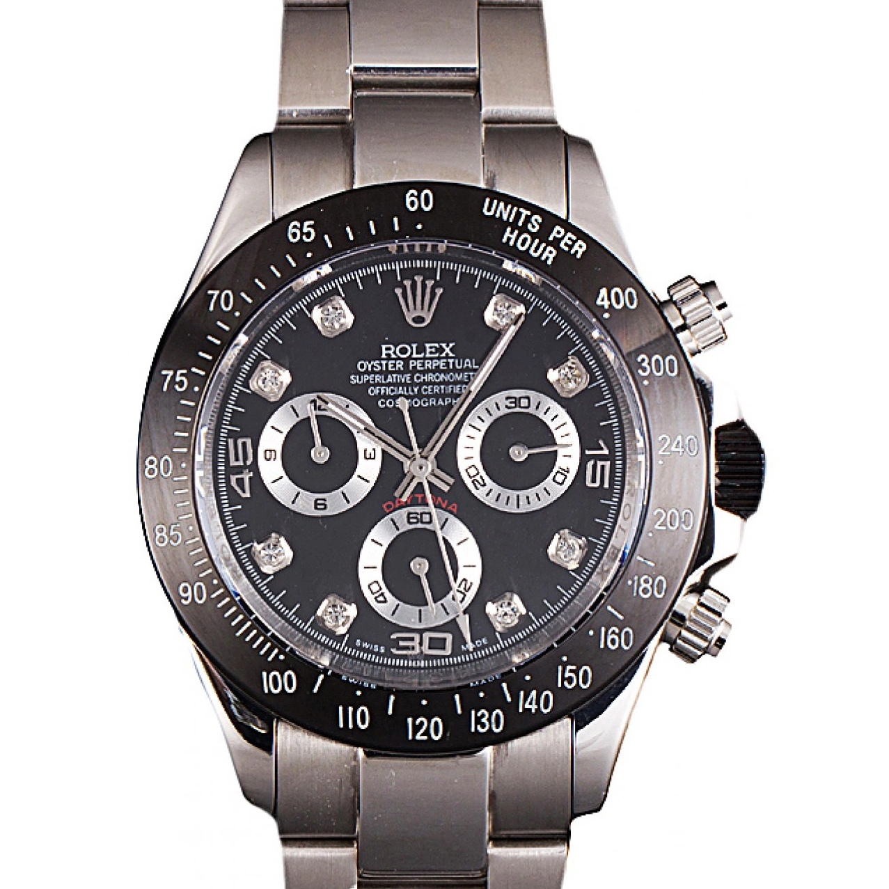 Aaa replica watch Steel Black Dial Daytona Black Stainless Rolex Enameled 0710